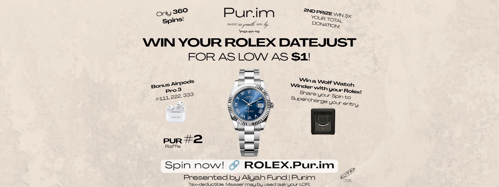 Win Your Rolex Datejust and Invest in Torah!