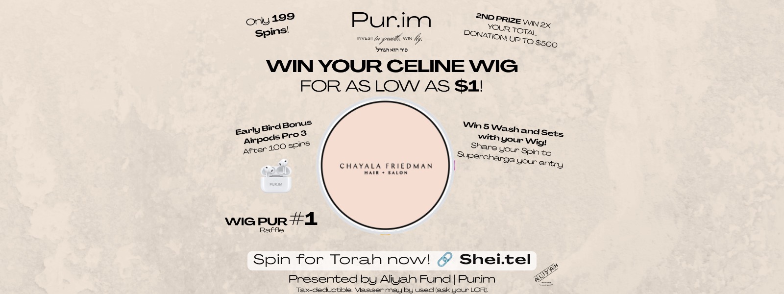Win Your Celine Wig Shei.tel and Invest in Torah! ONE DAY ONLY!